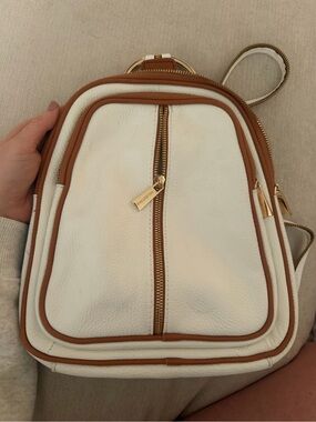 Valentina White and Tan Leather Backpack